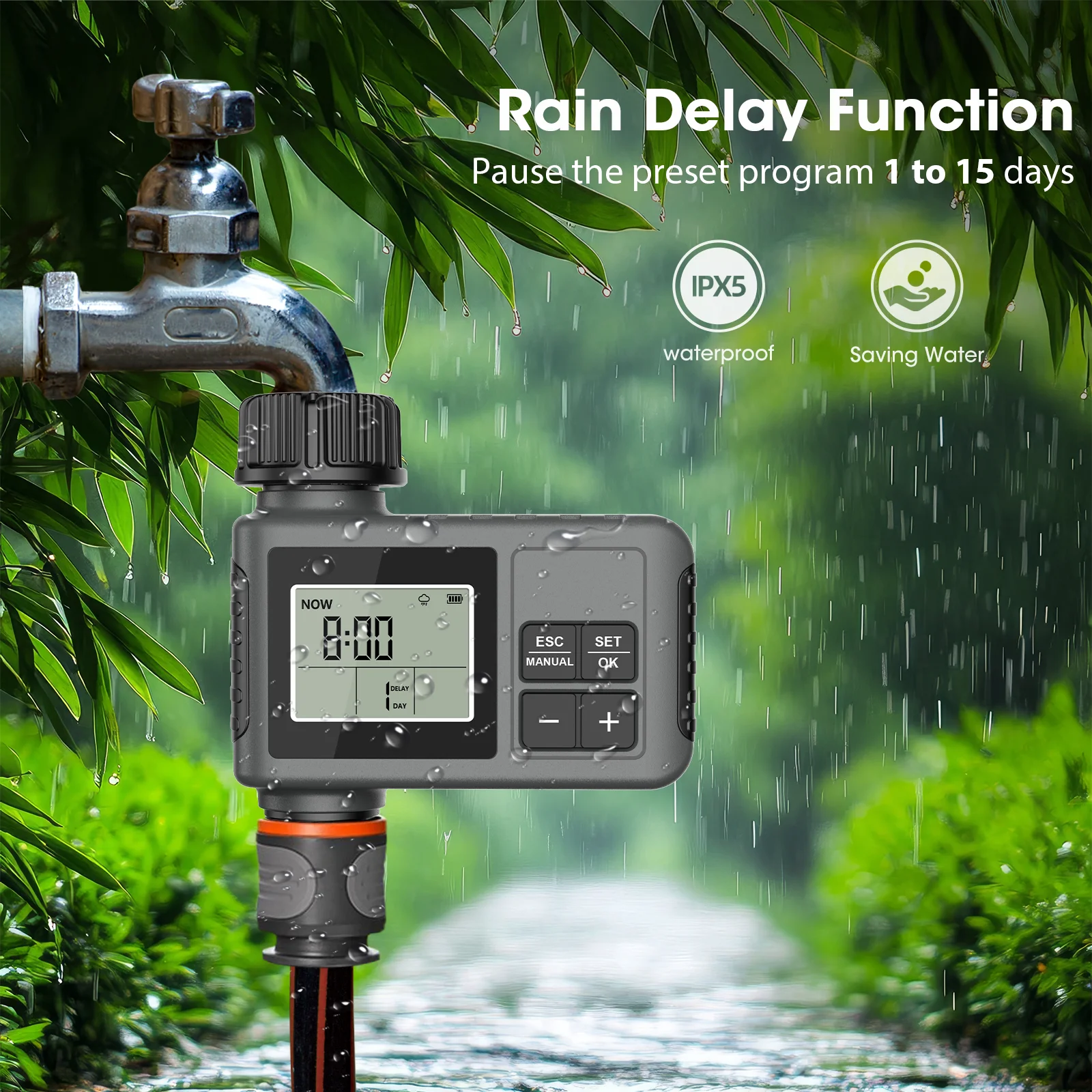 Insoma Automatischer Wassertimer Intelligentes Bewässerungssystem Sprinkler-Timer Gartenprogrammierer Ausrüstung IPX7 LCD-Display