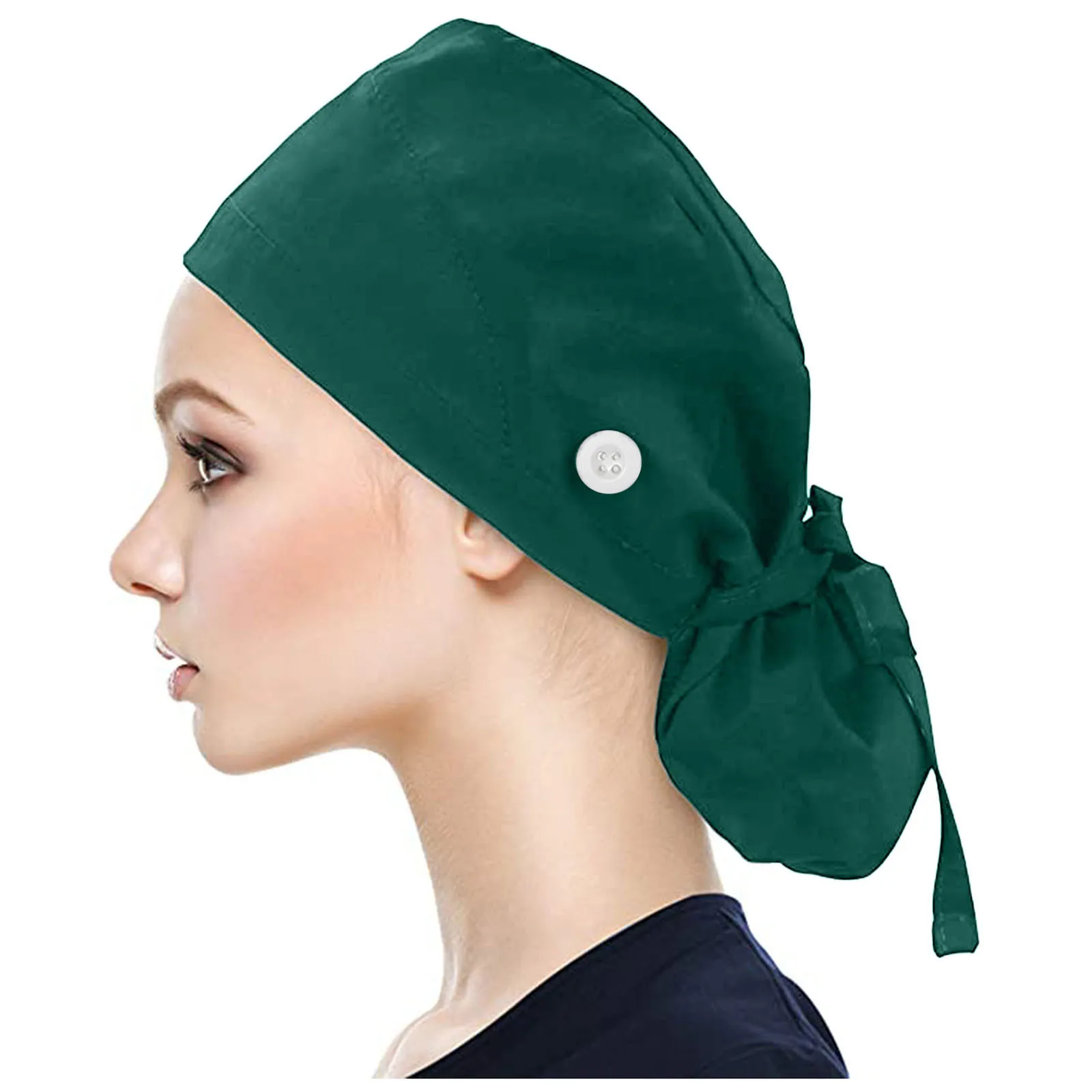 1pc Working Cap With Button Long Hair Adjustable Working Hat Ponytail Holder Tie Back Hats For Women & Men Unisex Scrub Cap