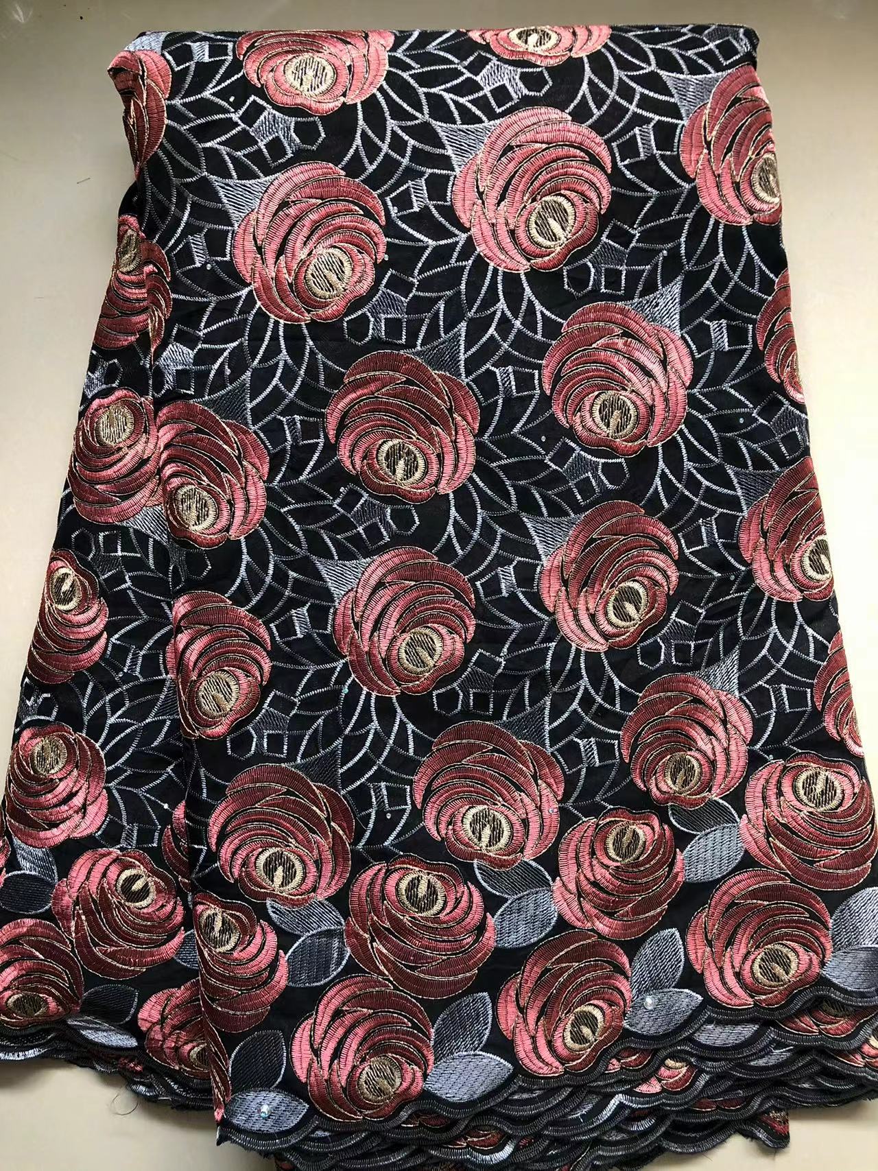 ผ้าลูกไม้แอฟริกันทำจากผ้าคอตตอนผ้าลูกไม้2024แห้งแบบไนจีเรียสำหรับงานแต่งงาน