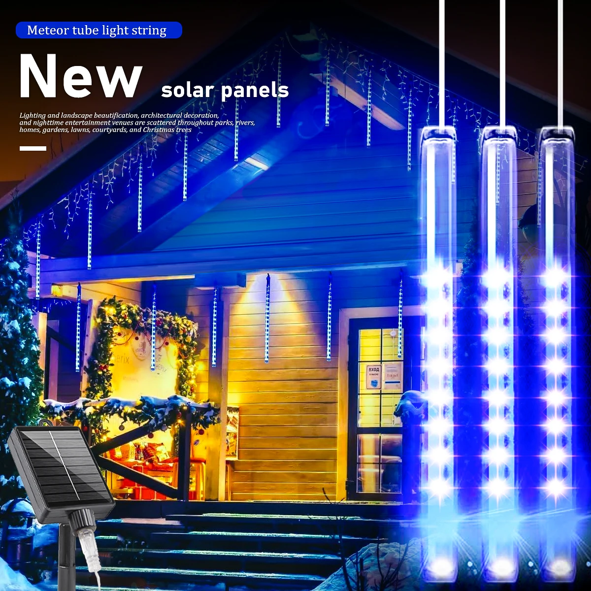 Lampki solarne LED w kształcie meteorów, wodoodporne, do zawieszenia, dekoracja na zewnątrz i do wewnątrz, na choinkę, imprezę, do ogrodu, oświetlenie świąteczne.