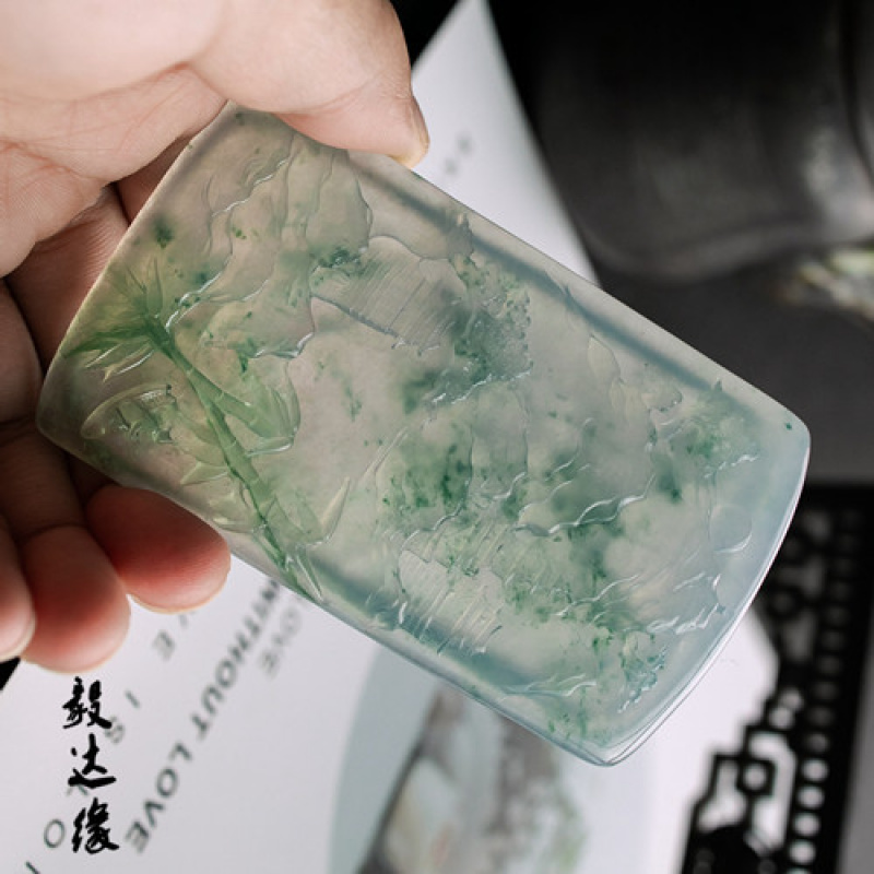 ミャンマー翡翠ペンダント高氷浮遊花風景 Wushi ペンダント氷タイプメンズ翡翠吊り飾り風景ペンダント