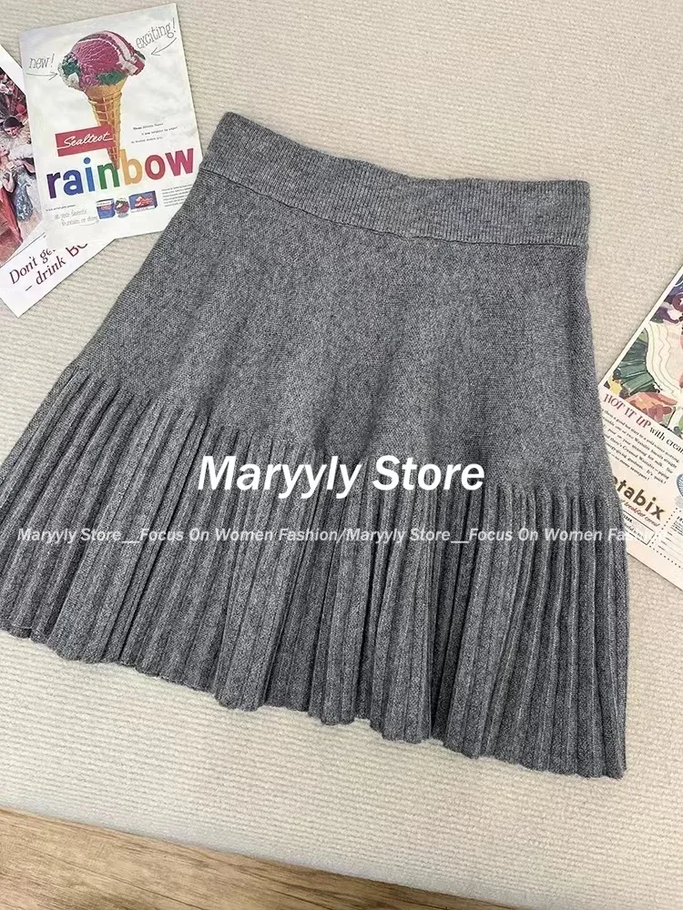 Conjuntos de punto de moda coreana para mujer, Tops cortos informales Y2k, conjunto de 2 piezas + minifalda con volantes, trajes de falda de oficina para mujer, otoño e invierno