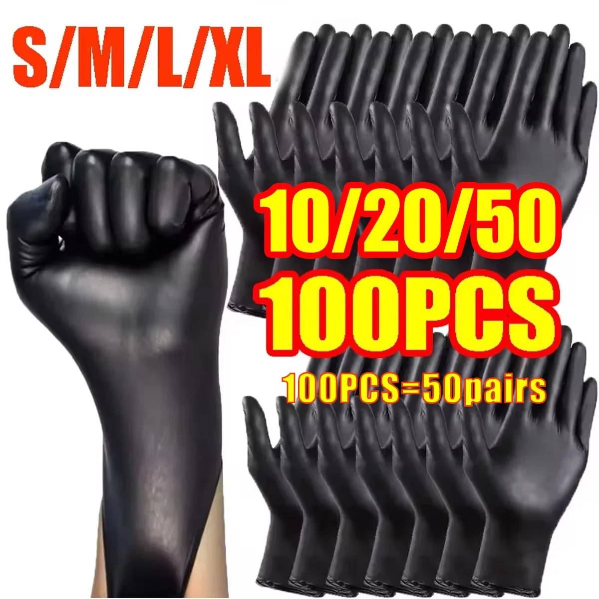 Guantes desechables en bolsas, guantes desechables negros, herramientas de cocina para el hogar, lavado de coches, limpieza del hogar, 10/20/50/100 Uds.