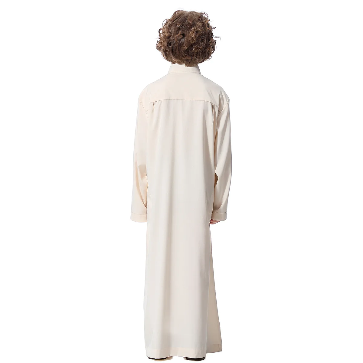 Vestido longo com colarinho sólido para crianças, abaya de peito singel infantil, kaftan islâmico, túnica muçulmana, Dubai, árabe, Dubai, qatar