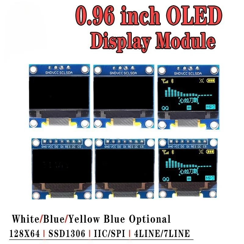 0.96 inch OLED IIC Serial White Display Module 128X64 I2C SSD1306 12864 LCD Screen Board GND VCC SCL SDA 0.96" for Arduino Black