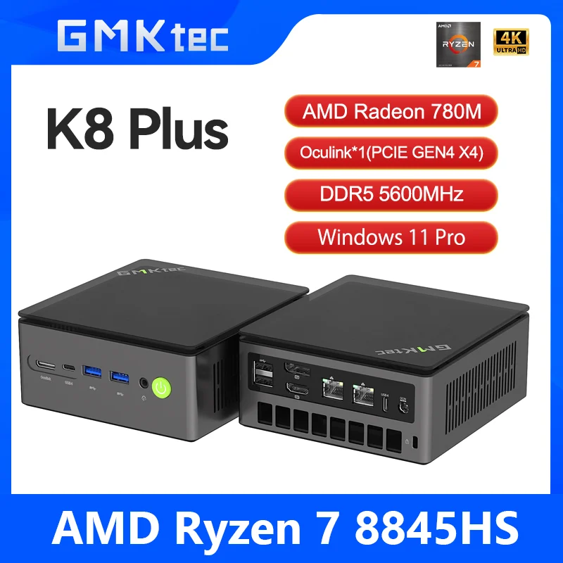 GMKtec K8 Plus Mini PC AMD R7-8845HS NUCBOX Janela 11 Pro AMD Radeon ™   780M Oculink*1 (PCIE GEN4*4)) DDR5 5600MHz