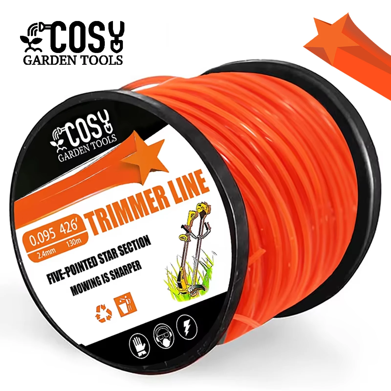 COSY 2.4mm~4mm Brush Cutter Sharp Rope 46m~130m Grass Mower Pentagram Nylon Mowing Trimmer Line Trimmer Head String Grass