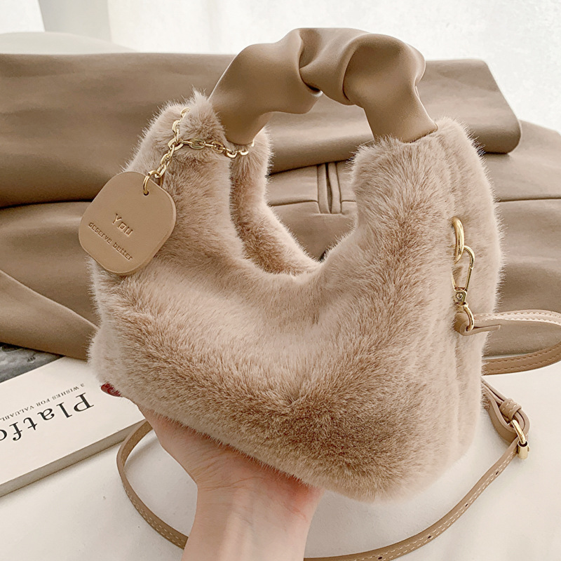 Borse da donna in pelliccia sintetica borsa a tracolla da donna piccola con cerniera borsa a tracolla Casual Tote Half-Moon Hobos Winder per lo Shopping in viaggio