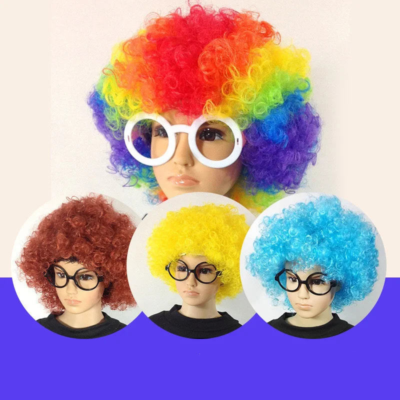 Engraçado palhaço cosplay jardim de infância peruca do bebê extensões de cabelo cores sintéticas fofo encaracolado cabeça capa desempenho crianças peruca chapéu