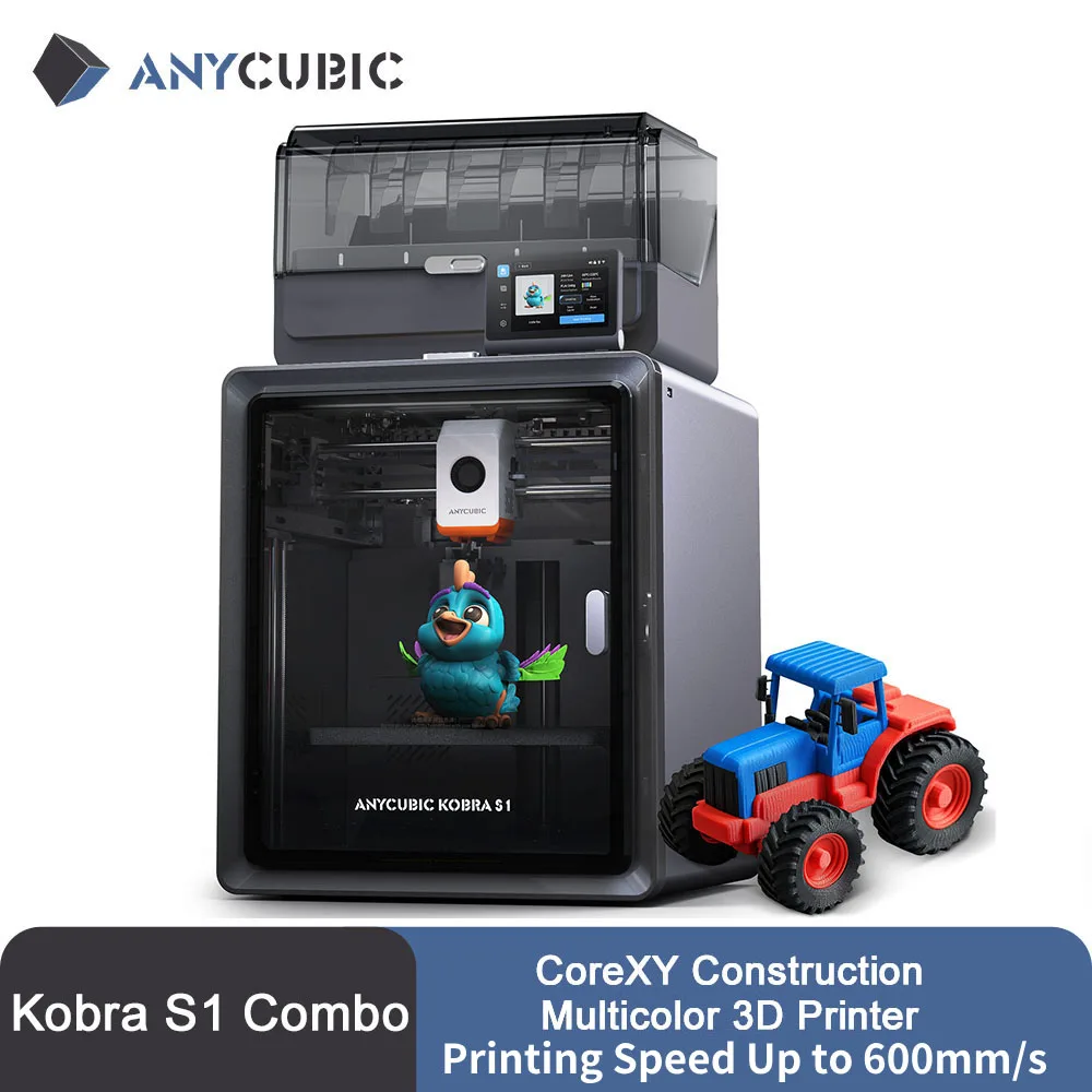 Anycubic Kobra S1 Combo Meerkleurige 3D-printer Hoge precisiekern XY Stabiele structuur Ultrastille maximale snelheid 600 mm/s 3D-printer