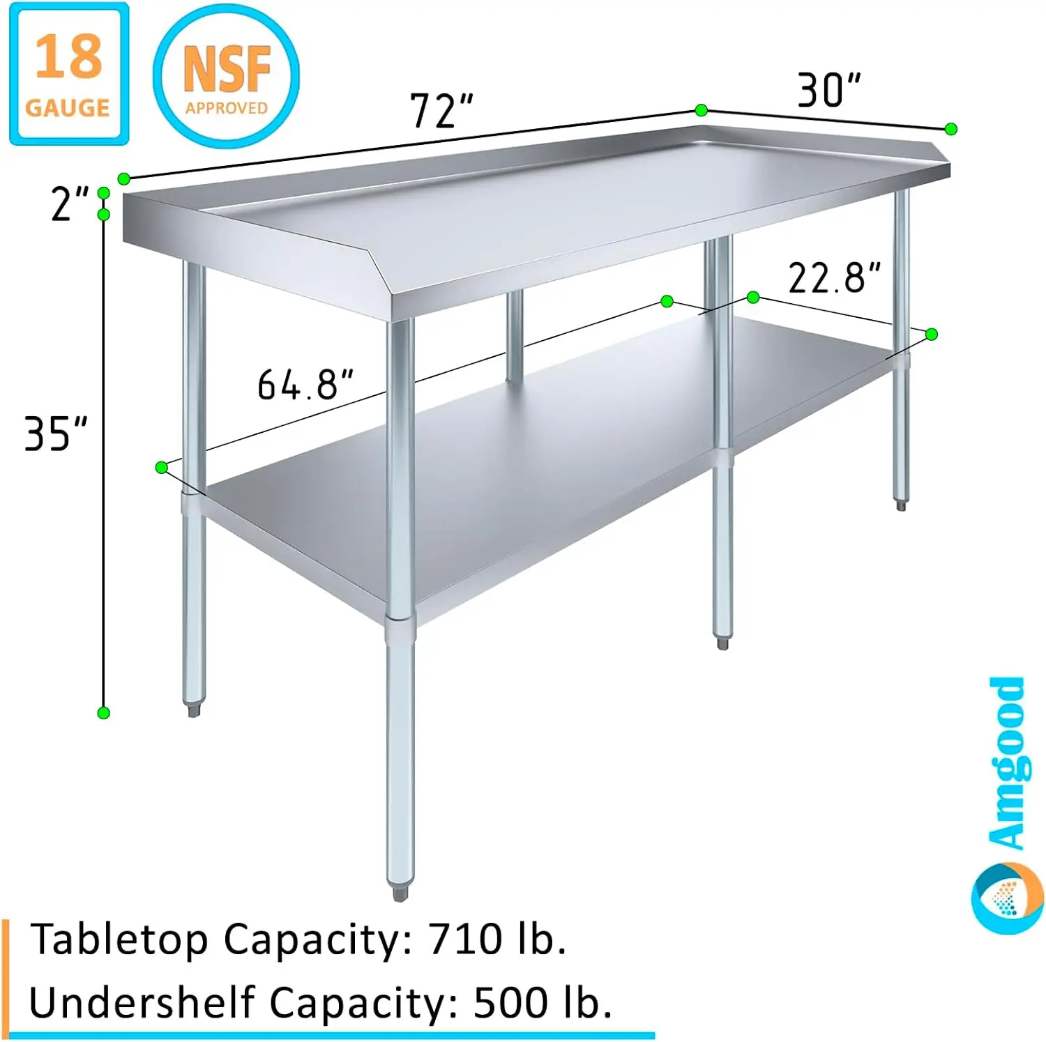 Commercial Work Table with Backsplash and Sidesplashes72" Long x 30" Deep
