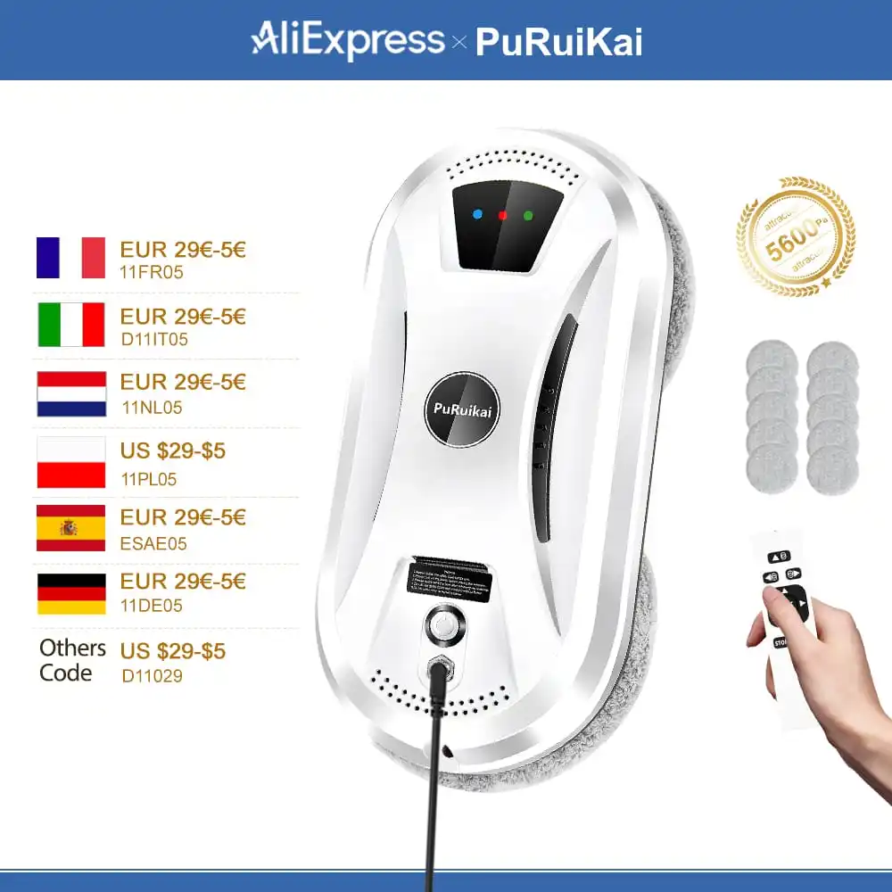 PuRuiKai Ultradunne robotstofzuiger raamreinigingsrobot raam elektrisch glas limpiacristales afstandsbediening voor thuis