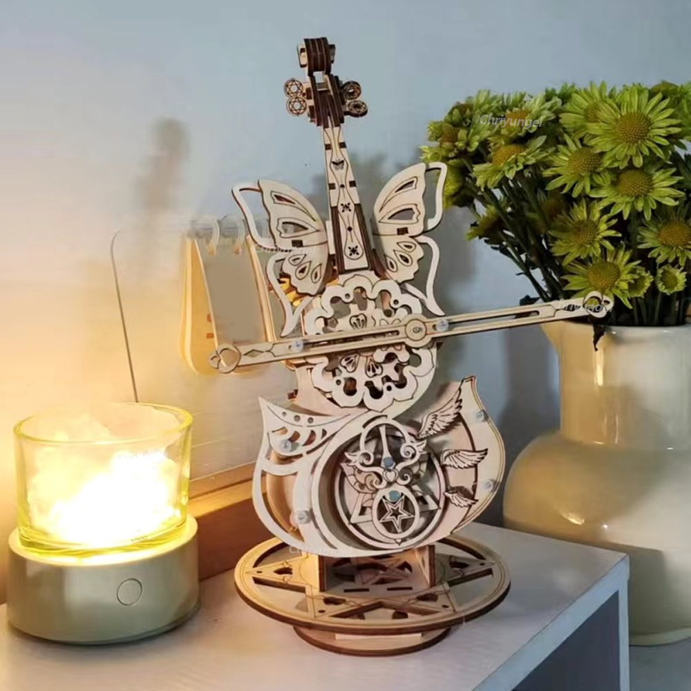 3D パズル木製チェロモデル DIY 組立バイオリンオルゴール構築キットホームリビングルームの装飾工芸品ギフト大人子供のため