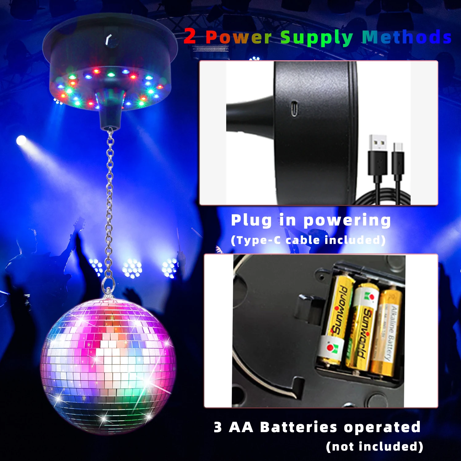 Remote Control Disco Ball Rotating Motor  5RPM--10RPM Adjustable Speed,Plug/Battery Powered Mirror Ball Motor  Ball Not Include