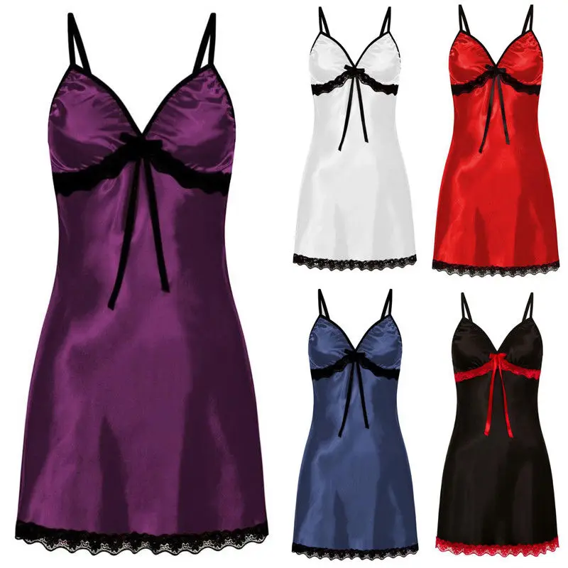 セクシーなパジャマ女性レースシルクサテンナイトドレスノースリーブ Nighties V ネックネグリジェプラスサイズプラスサイズナイトウェア