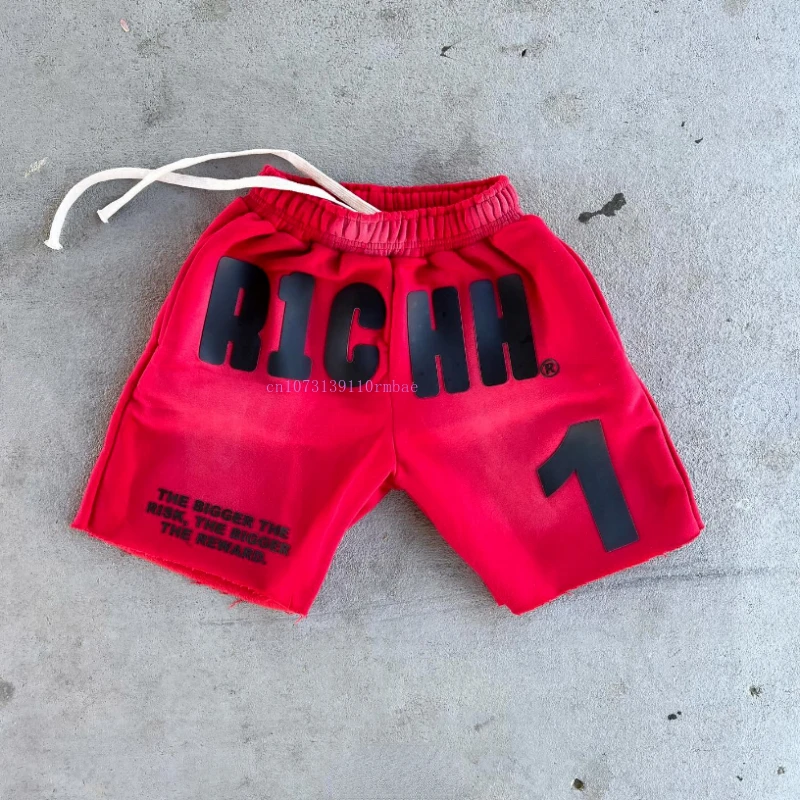 Solid Color Shorts Men Women American Retro Senior Rubber Letters Printed Five Pants Summer New Loose Thin Section Couple Shorts