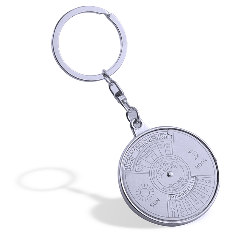Portachiavi con calendario perpetuo da 50 anni Portachiavi per auto in metallo argentato Ornamento Borsa Borsa Accessori per ciondoli Regalo personalizzato