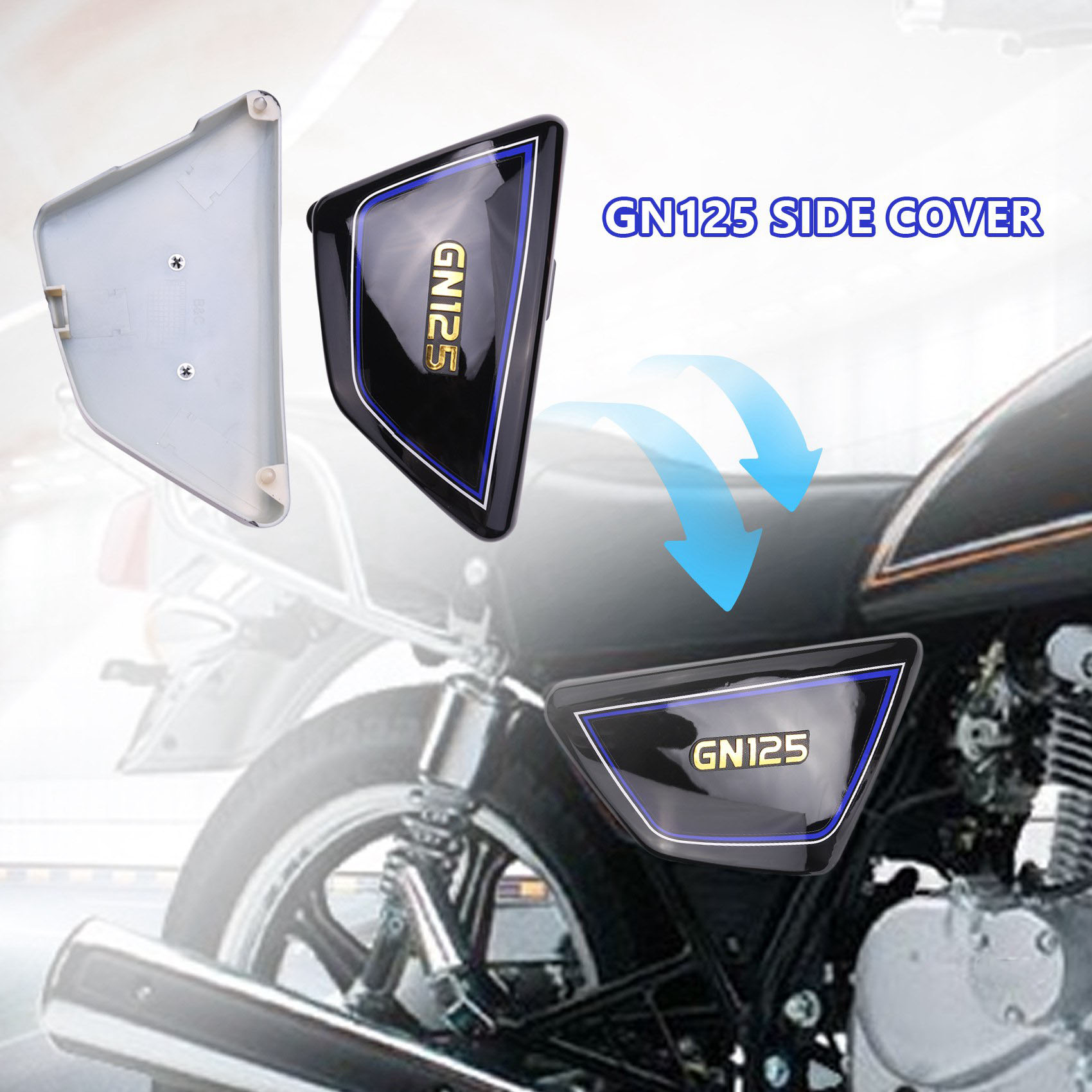 二輪車用バッテリーサイドカバー,フレームサイドパネル,黒,スズキgn125,cn 125