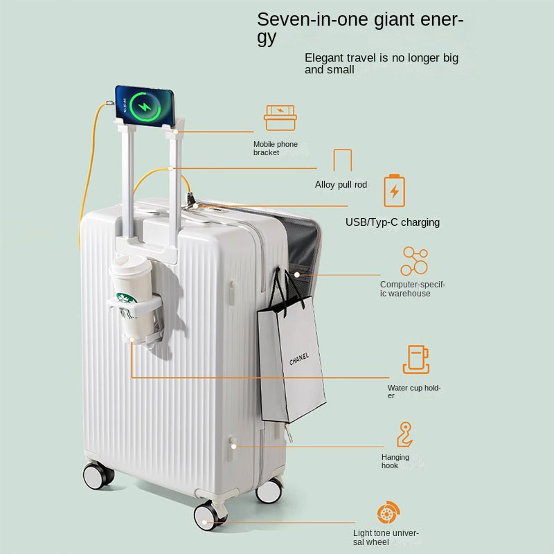 スーツケース フロントオープン ラップトップバッグ 荷物 USB カップホルダー トラベルバッグ キャビン 機内持ち込みスーツケース 18/20/26/28 インチ パスワードトロリーケース