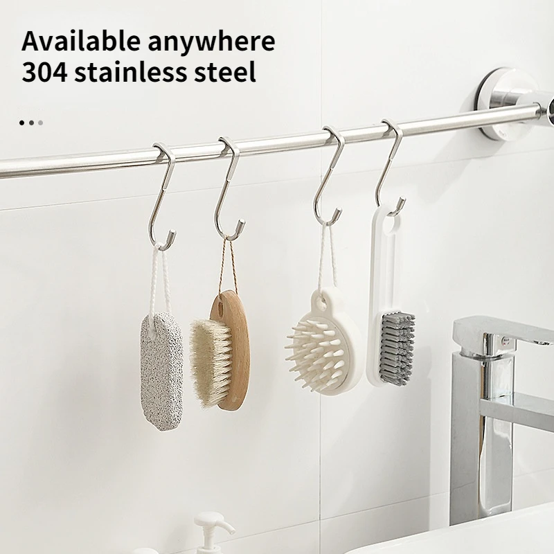 304 ตะขอสแตนเลสเจาะฟรี Double S-Shape Hook ห้องครัวห้องน้ําประตูตู้สีเงินประเภท Coat ผ้าเช็ดตัวแขวน