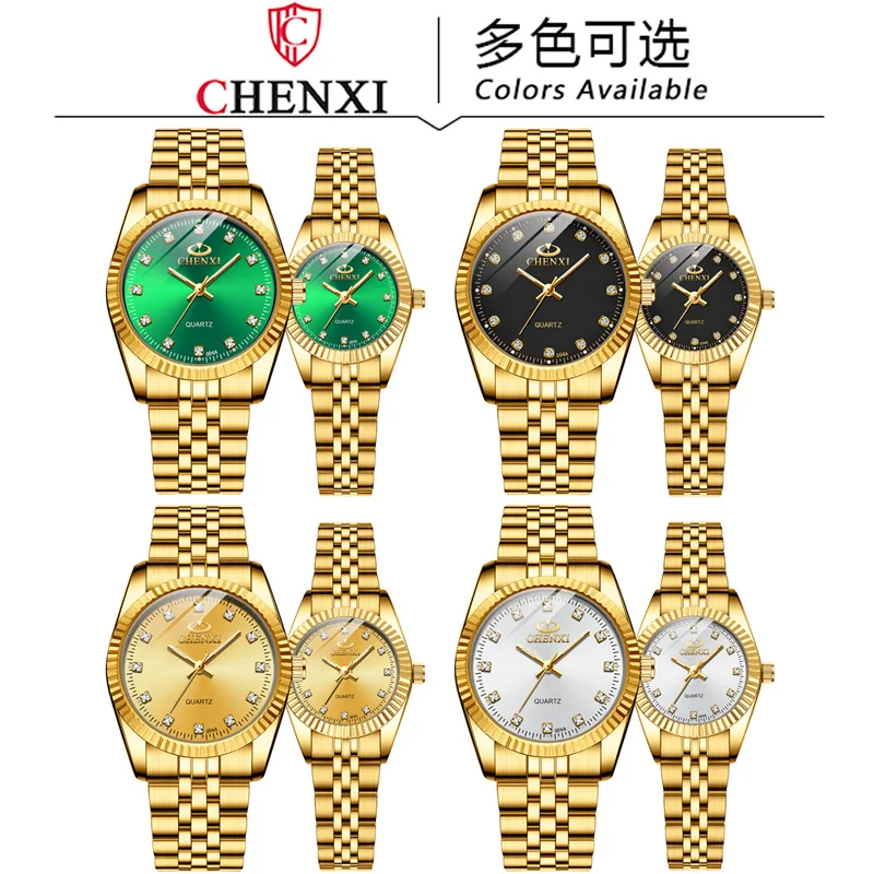 Chenxi-女性用ゴールドウォッチ,004a,高級ブランド,女性用時計,ラインストーン,クォーツ,防水,ドレス
