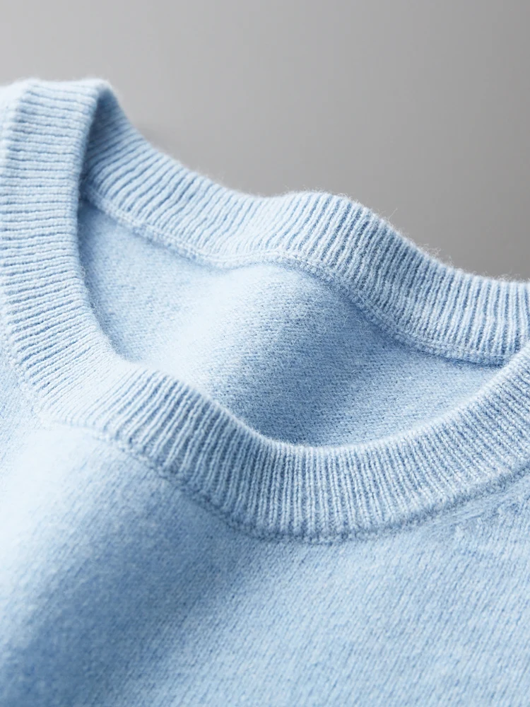 Suéter de lana merina de 100% para hombre, jersey con cuello redondo, Tops de una pieza listo para usar, suéter de Color sólido para otoño e invierno, básico versátil