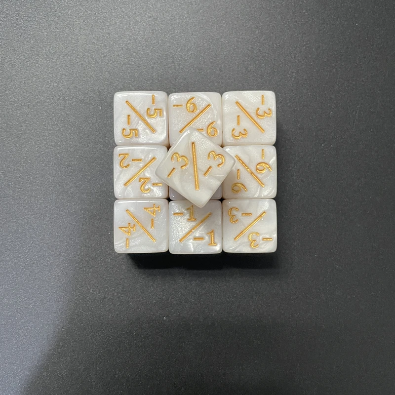 10 peças contador de dados de 1.6cm/0.63 polegadas com positivo + 1/ + 1 e negativo -1/-1 dados positivos e negativos de cor dupla