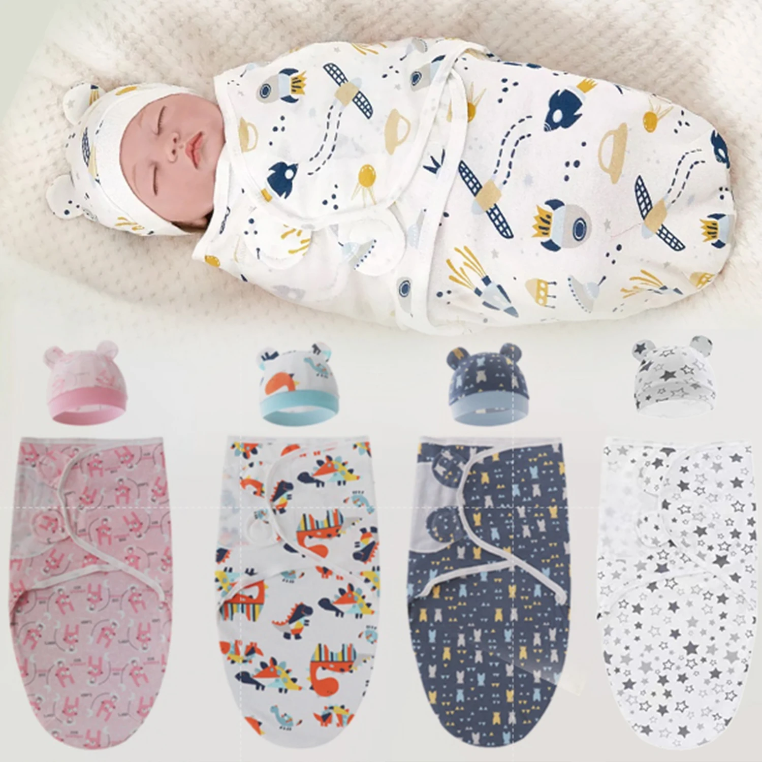 Envoltório para bebê recém-nascido de algodão puro, fácil de usar com fraldas fáceis de trocar, com touca, dê a mais proteção do bebê