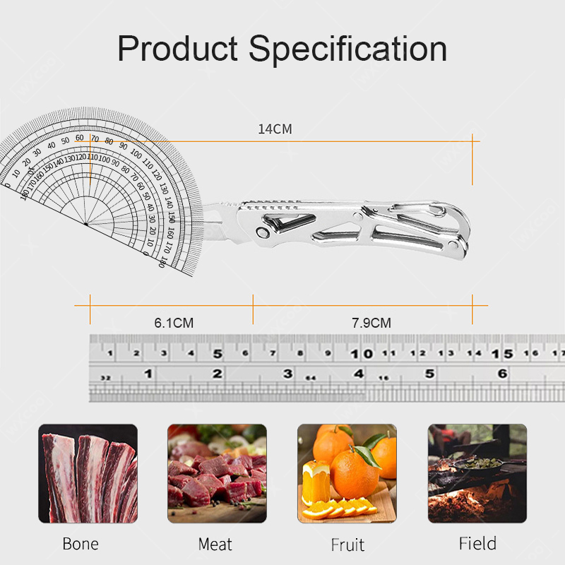 WXCOO Stainless Steel Kitchen Knife Portable Kitchen Cutting Knife with Keychain Meat Cleaver Fruit Slicing and Peeling Knife