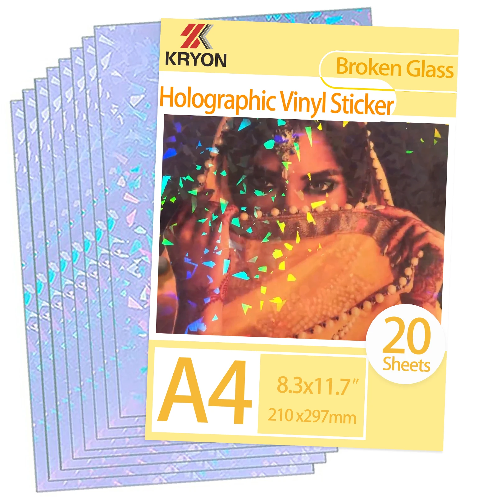 KRYON A4 20 fogli modello diamante dimensioni: 8,3x11,7 pollici 210x297 mm adesivo olografico carta glitter trasparente pellicola per laminazione a freddo