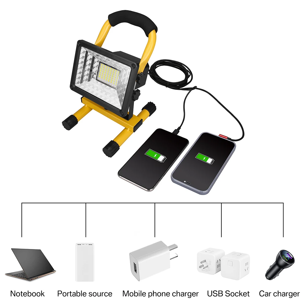 1/2 Stück LED wiederaufladbare tragbare Arbeitsleuchte 60 W mit Ständer, wasserdichtes Flutlicht für Outdoor-Camping, Wandern, Garage, Notfall