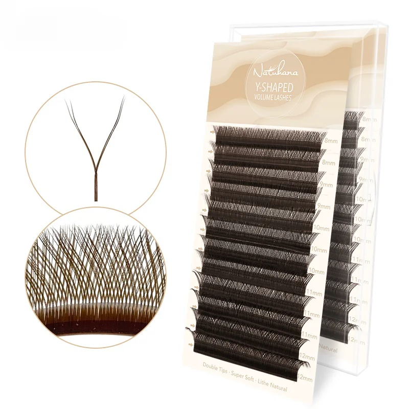 NATUHANA Brown W Shaped 2D 3D 4D 5D W Natural Soft Automatic Flowering Premade Fans Eyelashes Extensions