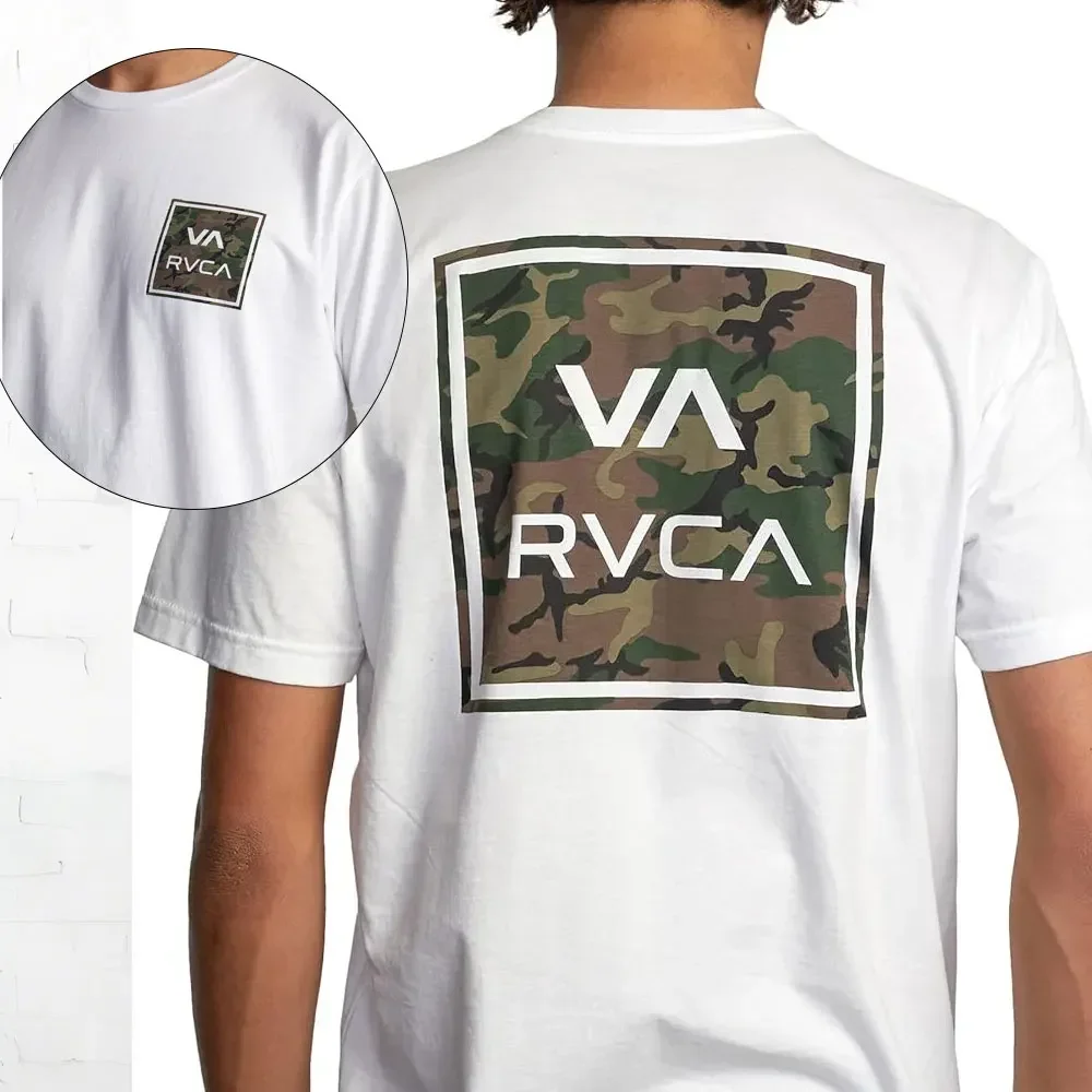 RVCA メンズ グラフィック半袖クルーネック Tシャツ綿レトロストリートファッションメンズシャツ半袖デザイントップスストリート