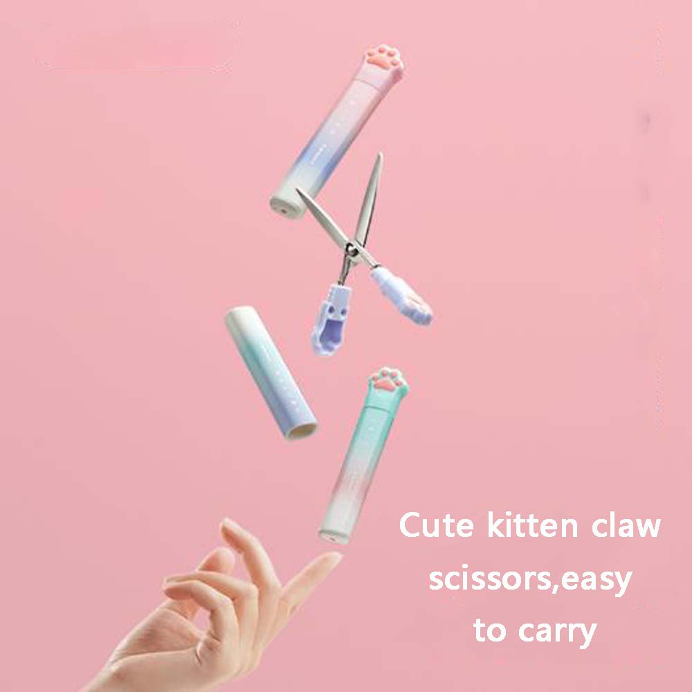 Ciseaux portables à griffes de chat mignon, outils de registre à stylo créatif, ciseaux de papeterie dégradés 1 pièce