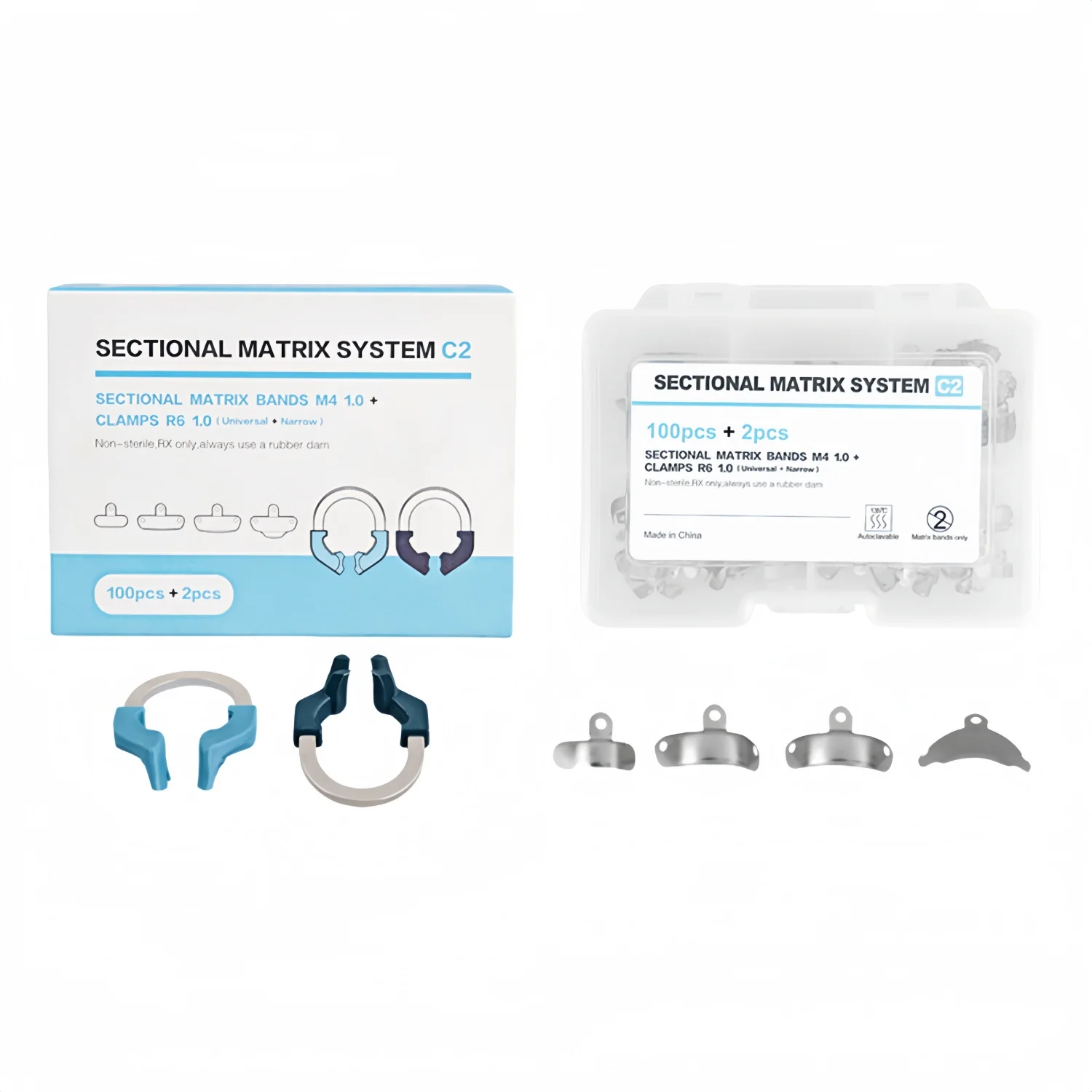 Faixas de matriz dentária braçadeira seccional sistema matriz contornos matrizes de metal níquel titânio anel de fixação 4 tamanhos ferramentas