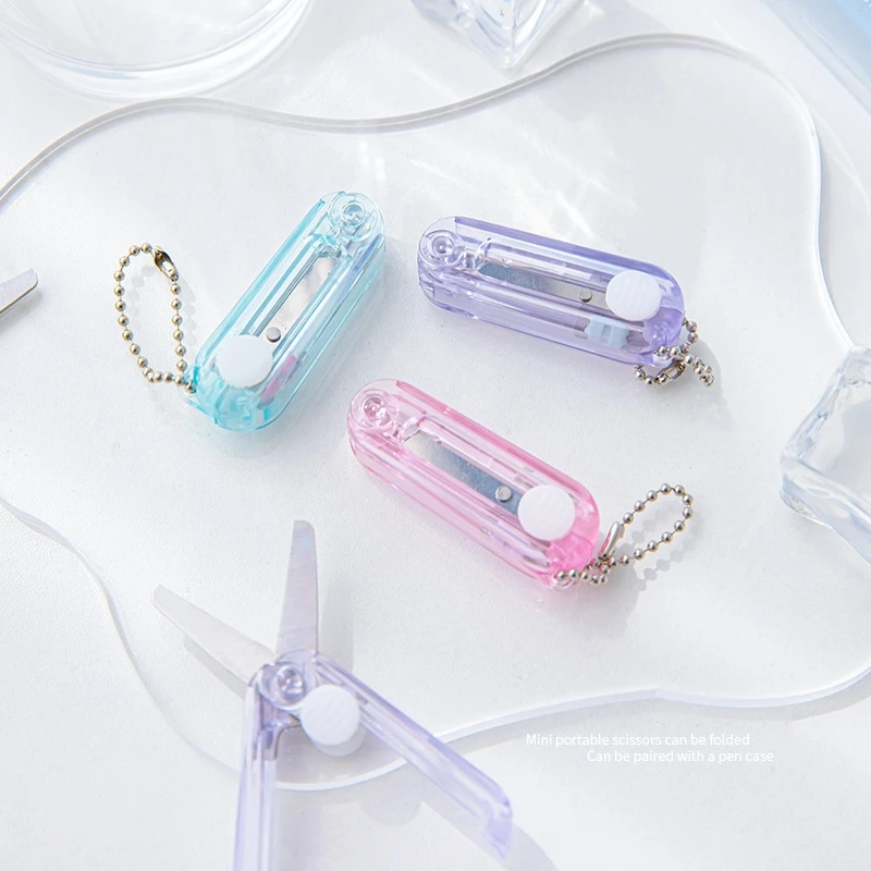 Portable Mini Transparent Scissors Clear Fold Type Safe Cutter with Stainless Steel Blade for Paper - Utility Knife A7483