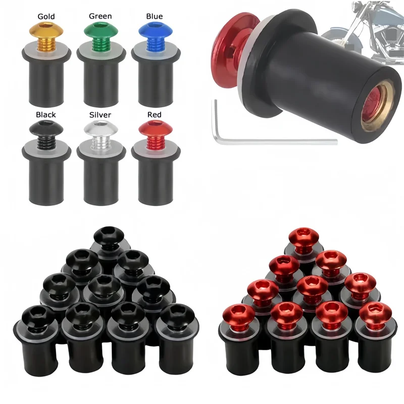 10pcs Motorcycle M5 16mm Metric Rubber Well Nuts Windscreen Fairing Cowl Anodized Windshield Nut Bolt Screw Kit
