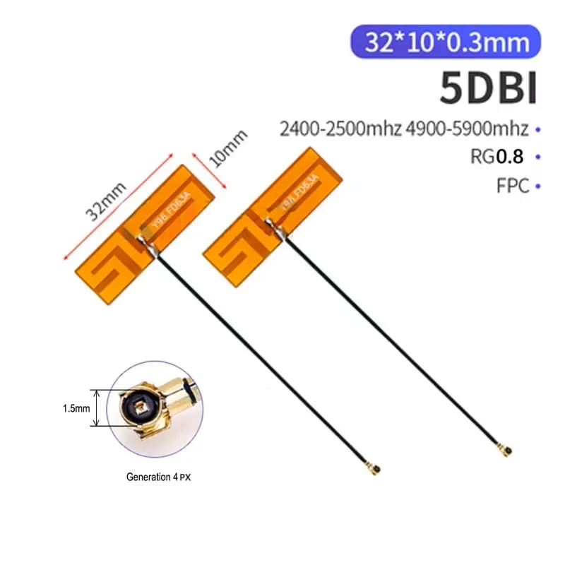 eoth 2 Stück IoT-WLAN-Antenne 5,8 GHz 2,4 GHz Dualband Integriertes FPC-Softboard für Bluetooth-PCB-Patch mit für IP 4 Generationen