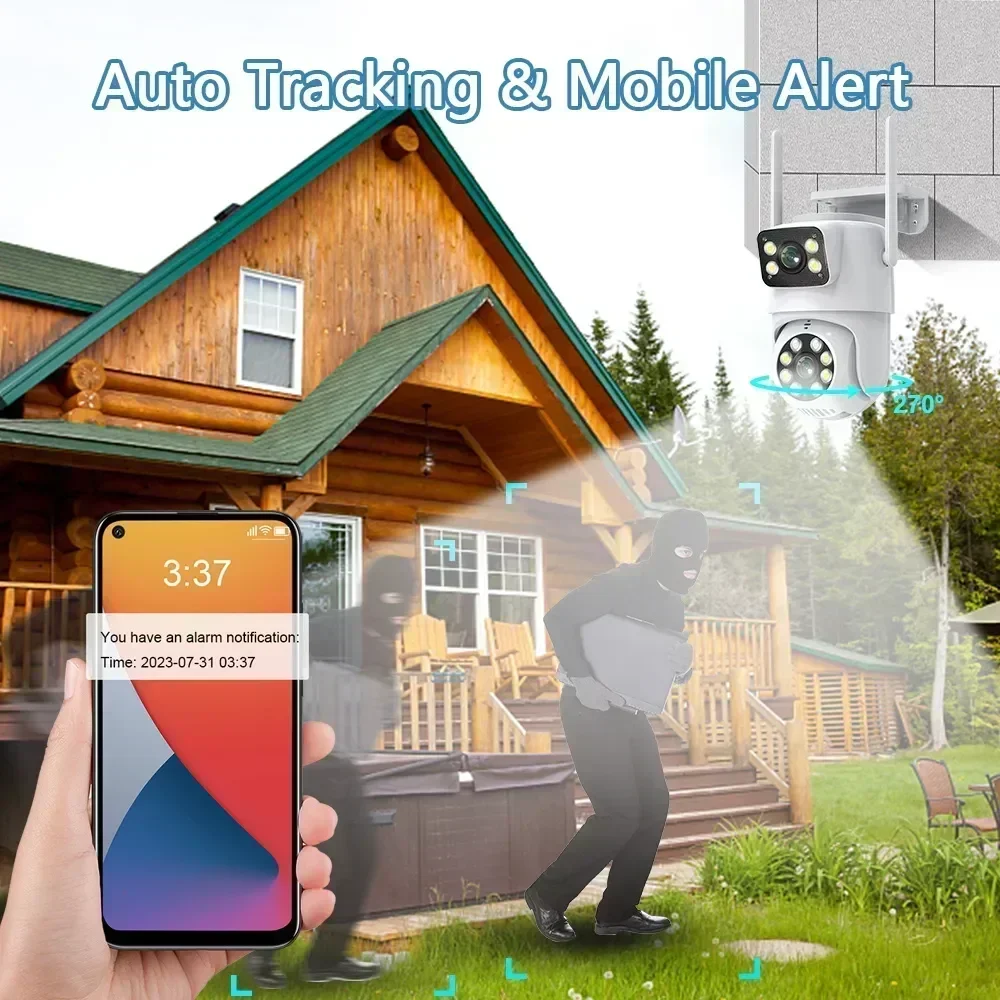 4K 8MP Tuya Dual เลนส์ PTZ WIFI กล้อง Full HD Dual หน้าจอ Ai มนุษย์การติดตามอัตโนมัติกลางแจ้ง 4MP Security การเฝ้าระวังวิดีโอกล้อง