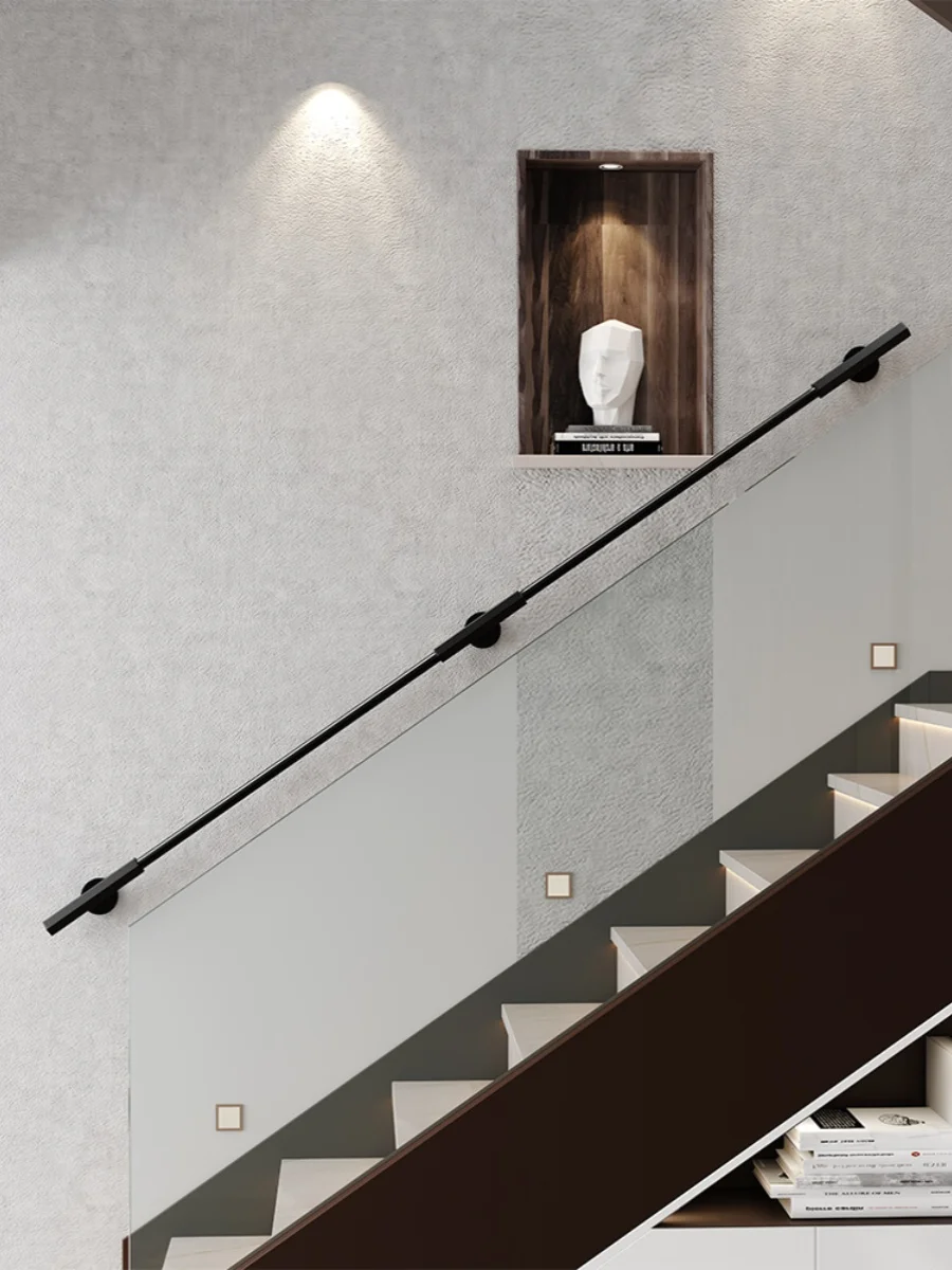 Corrimãos de ferro para escada, corrimão simples e moderno, moda interna e externa contra a parede, corredor de casa, escadas antiderrapantes