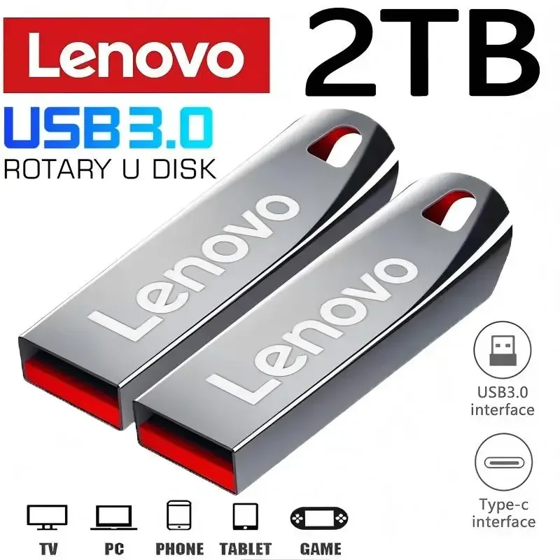 Lenovo-unidades Flash Usb 3,0 de 2TB, Pendrive de Metal de alta velocidad, 1TB, 512GB, 256GB, unidad Usb portátil, memoria USB resistente al agua