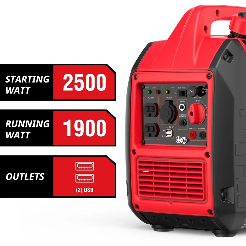 2500 Watt Super Quiet Gas Powered Portable Inverter Generator, Ultralight Gas Generators for Camping Home Backup Use