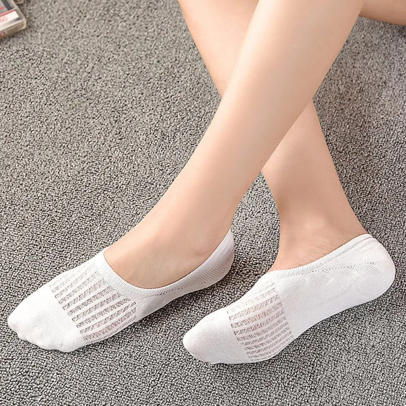 3 pares de calcetines invisibles de malla para mujer, calcetines de verano de silicona antideslizantes hasta el tobillo, calcetines bajos de algodón transpirables para mujer