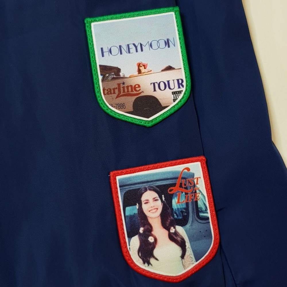 Lana merch jaqueta de corrida com remendos comemorativos ldr racer jaquetas na marinha para mulheres e homens del topos casaco reys roupas