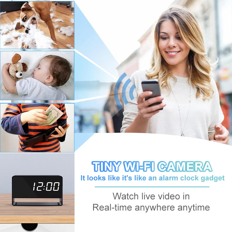 Cámaras con reloj Digital Full HD, aplicación de visión nocturna, monitoreo remoto Wifi, detección de movimiento, grabación en bucle automático, Mini videocámara para el hogar