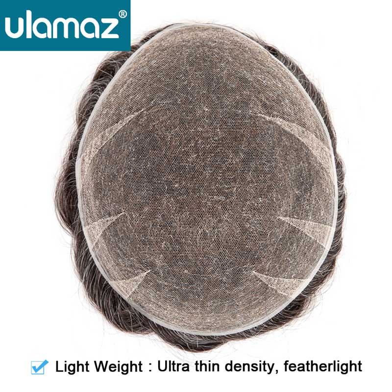 Premier Swiss Lace Toupee Ultra Delicate AIR-ลูกไม้ชายผมเทียม 80% ความหนาแน่นวิกผมลูกไม้เต็มรูปแบบผมระบบหน่วยวิกผมบุรุษ