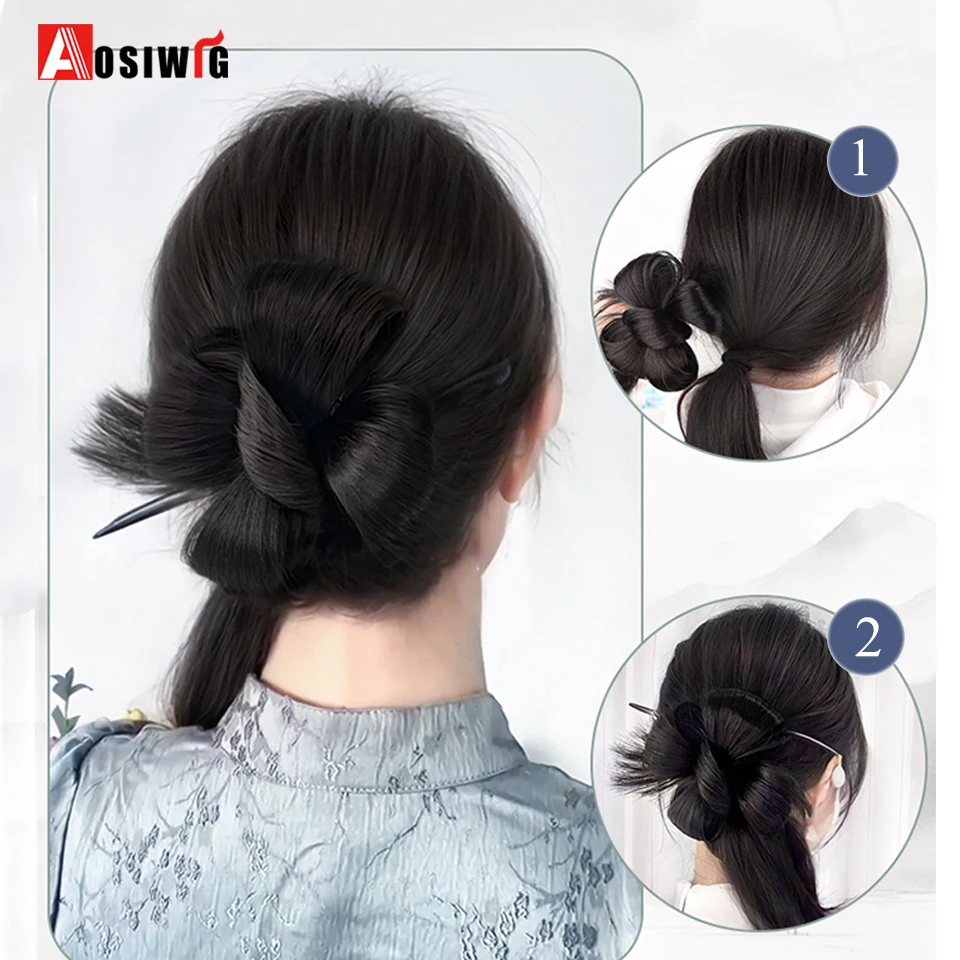 Synthetic Long Ponytail Flower Braid Two Strands Twisted Braid With Chignons New Chinese Style National Style Braided Bridal Hai
