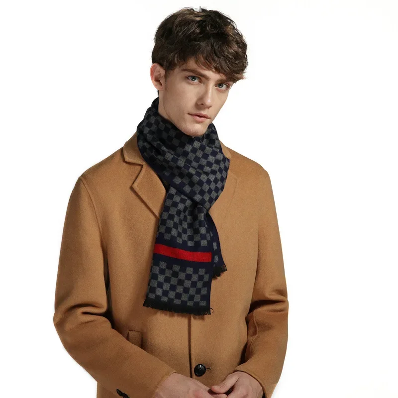 Bufanda de Cachemira a cuadros de invierno de marca de lujo para hombre, bufandas cálidas a cuadros para el cuello, bufandas de negocios para hombre, bufanda navideña para hombre