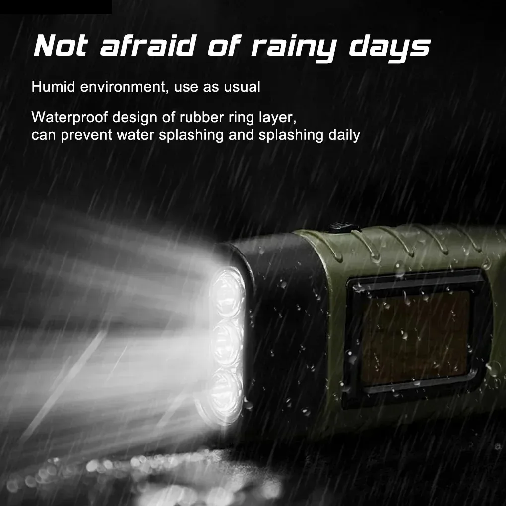 Outdoor LED Hand Pressing Dynamo Solar Crank Power Flashlight Torch Light Hand Press Crank Camping Lamp Light for Outdoor Home