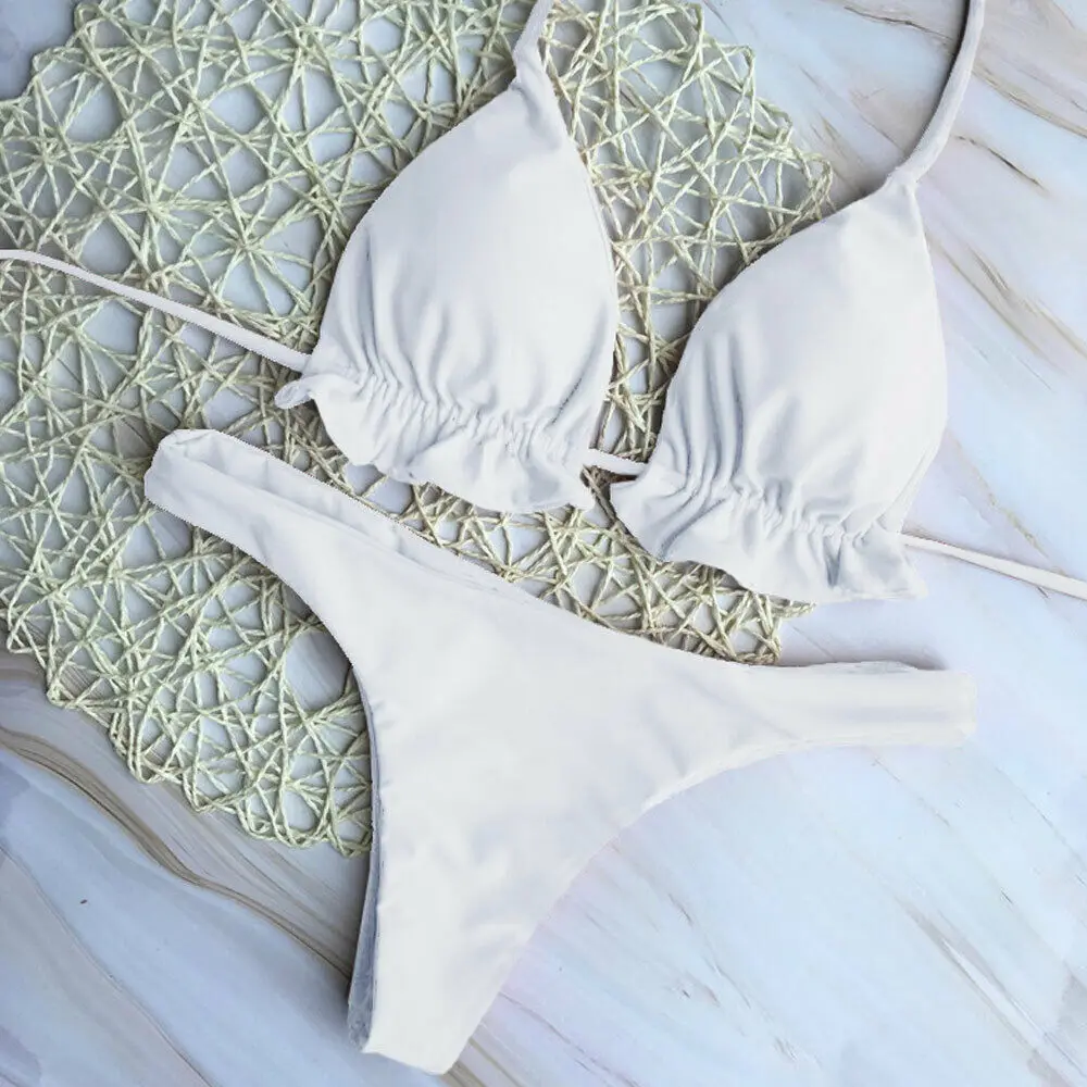 Conjunto de Bikini brasileño de verano para mujer, traje de baño Sexy con parte superior de vendaje, parte inferior de Tanga, traje de baño de realce con cordones, ropa de playa